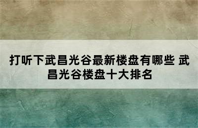 打听下武昌光谷最新楼盘有哪些 武昌光谷楼盘十大排名